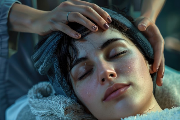 Stylist performing soothing scalp care massage.