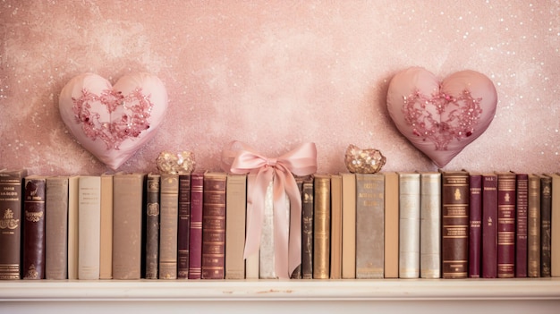 Arranged romance books featuring emotional covers in pinks and reds.