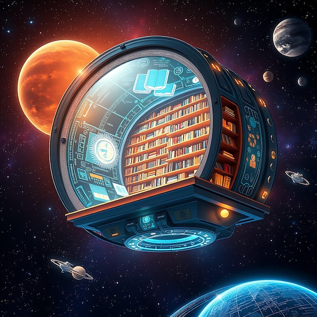 Science fiction books with cosmic and futuristic artwork on covers.