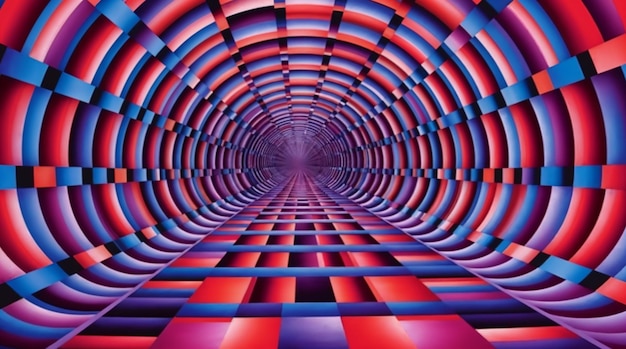 Tunnel exhibit with dynamic color changes inducing visual motion.