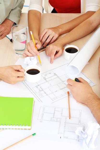 Architectural blueprints and 3D models for apartment interior replanning.