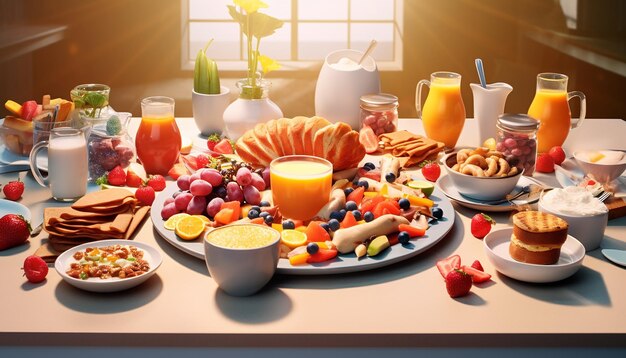 Complimentary continental breakfast spread in hotel dining area.