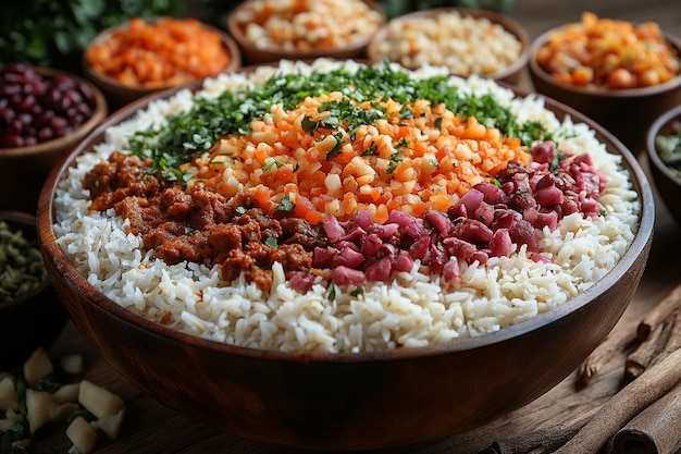 Bowl of seasoned Nicaraguan rice and beans.