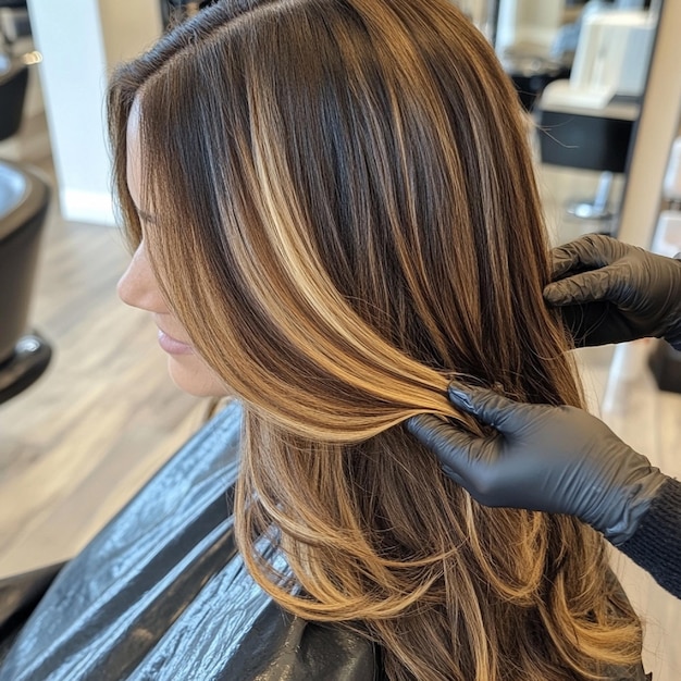 Cabello con mechas balayage natural en resultado final.