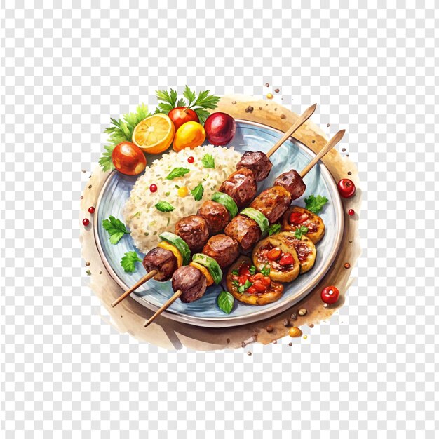 Grilled lamb kebabs served with sides.