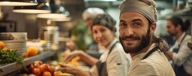 Friendly team members grilling kebabs and plating dishes in the open kitchen of HALAL HEAT restaurant.