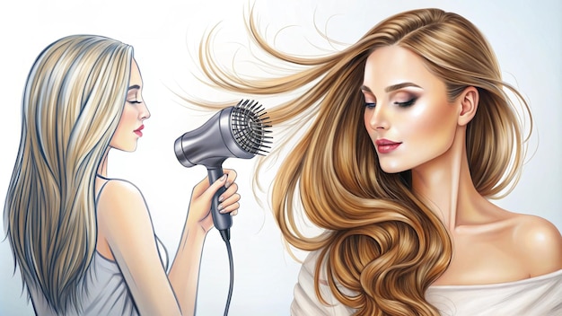 Client receiving professional hair styling with blow dryer.