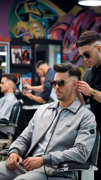 Hombre recibiendo corte moderno en salón unisex.