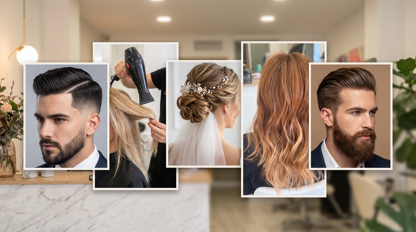 Collage de trabajos en Eva Navarro Estilistas: balayage, cortes, novias y más