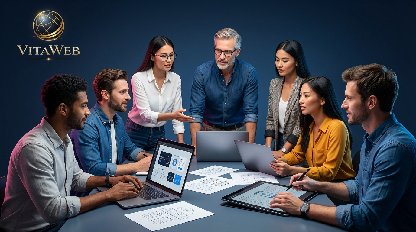 VitaWeb team brainstorming innovative website designs