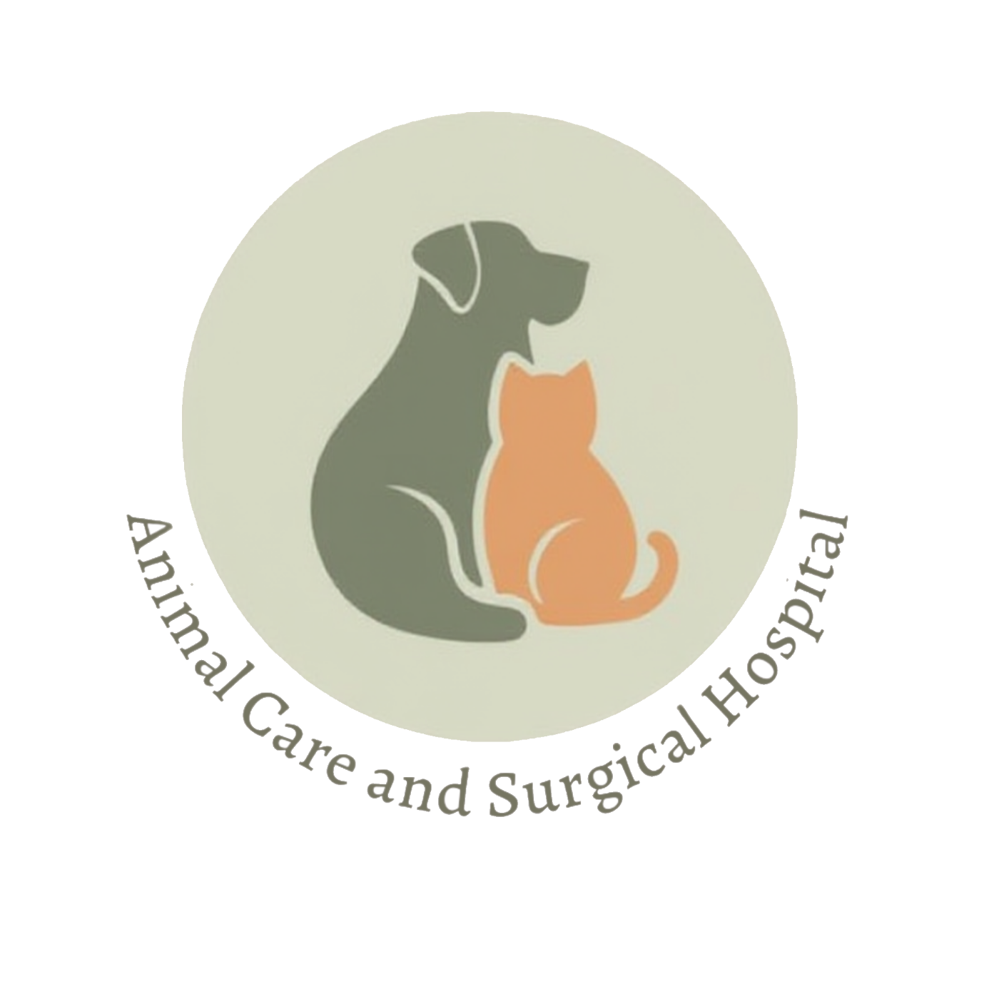 Animal Care & Surgical Hospital Logo - Dog and Cat silhouettes in a circular frame